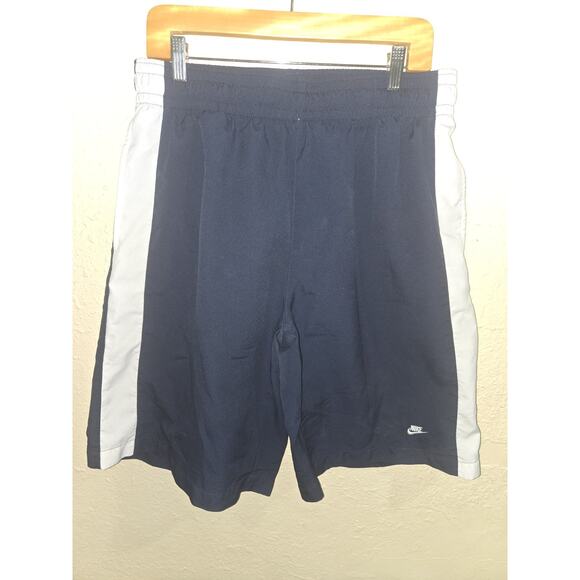 Vintage Nike Navy Blue Shorts Size XL Embroidered Swoosh - Gray Side Stripes - Picture 1 of 6